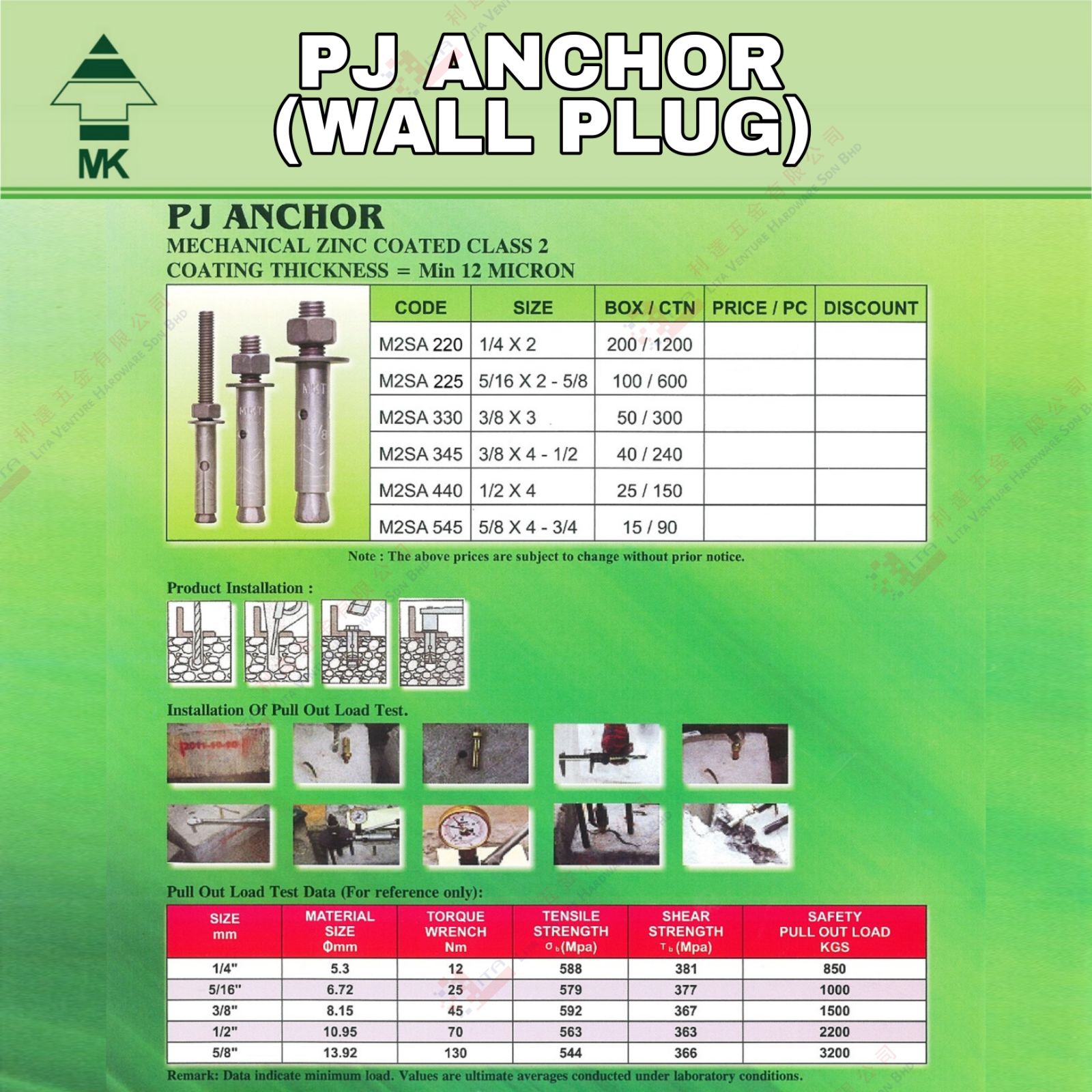 MK BRAND PJ ANCHOR (WALL PLUG) - M2SA220 M2SA225 M2SA330 M2SA345 M2SA440 M2SA545