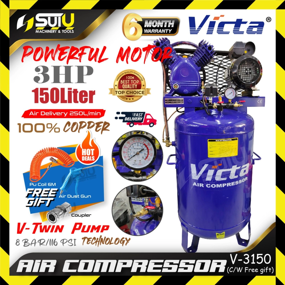 [PACKAGE] VICTA V-3150 / V3150 3HP 150L 8Bar Air Compressor / Kompressor 2.2kW