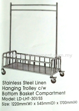 Stainless Steel Linen Hanging Trolley c/w Bottom Basket Compartment