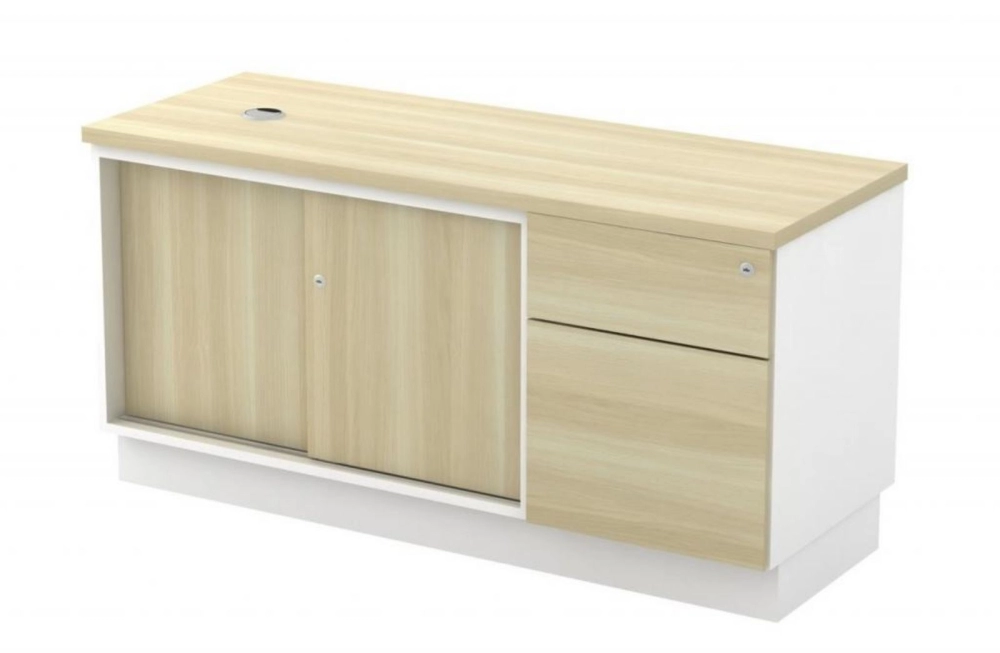 YSP-1226E W/BA  Open Shelf + Swinging Door Low Cabinet + Fixed Pedestal 2 Drawer