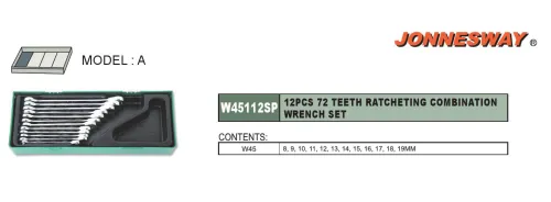 12PCS 72 TEETH RATCHETING COMBINATION WRENCH SET P/N: W45112SP