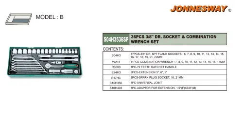 36PCS 3/8" DR. SOCKET & COMBINATION WRENCH SET P/N: S04H3536SP