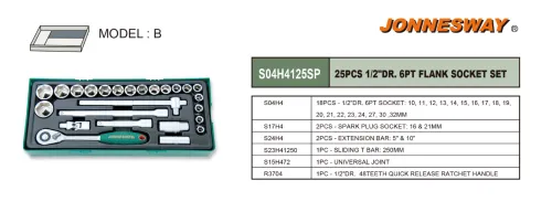 25PCS 1/2" DR. 6PT FLANK SOCKET SET P/N: S04H4125SP