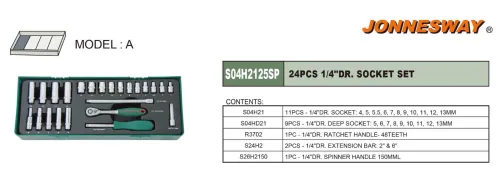 24PCS 1/4" DR. SOCKET SET P/N: S04H2125SP