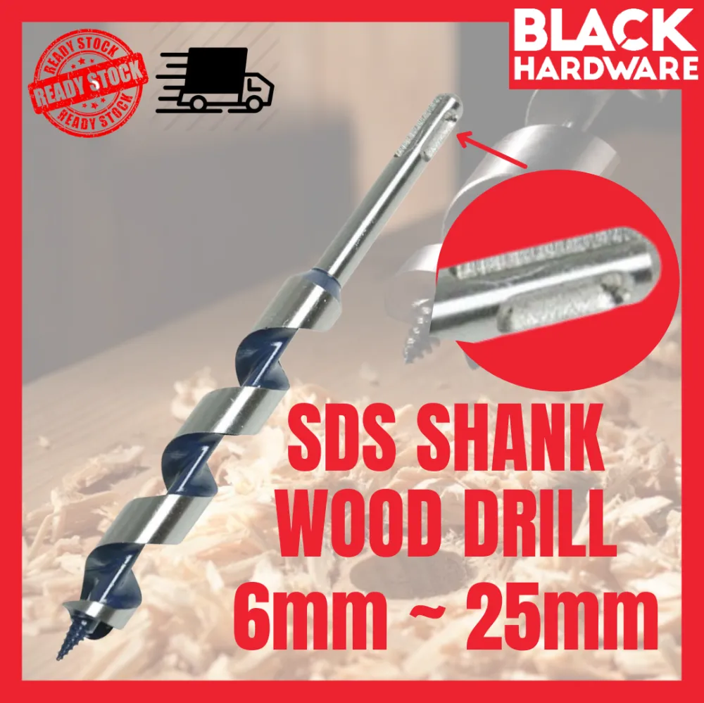 Black Hardware Mata Drill Besi Simen Tebuk Kayu Skru Bulat Hss Sds Wood Drill Bit Set Concrete Wood Metal Hole Diamond 钻头 Woodworking Tools Carpenter Tools Auger Drill Bit Shank Ceramic