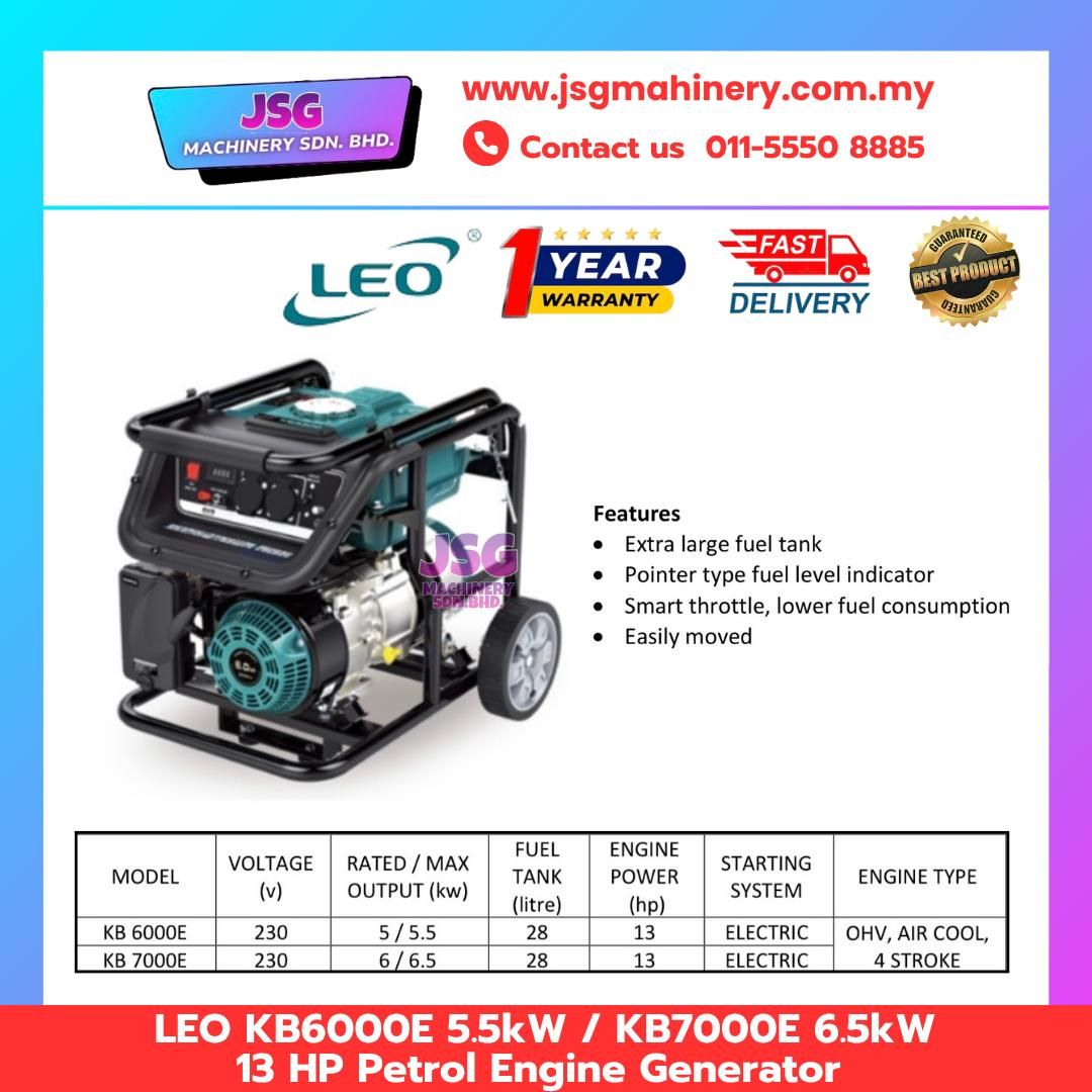 LEO KB6000E 5.5KW / KB7000E 6.5KW 13HP Petrol Generator Electric Start Portable Power Generator
