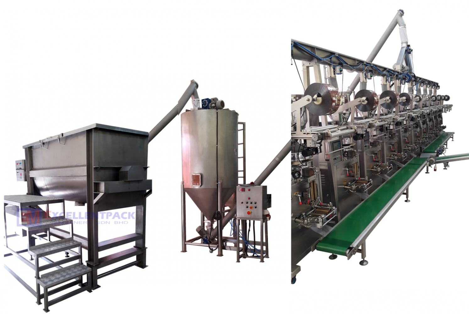 Automatic Sachet Packaging Line | Ribbon Mixer | Screw Feeder | Storage Tank | FULLY AUTOMATIC SYSTEM