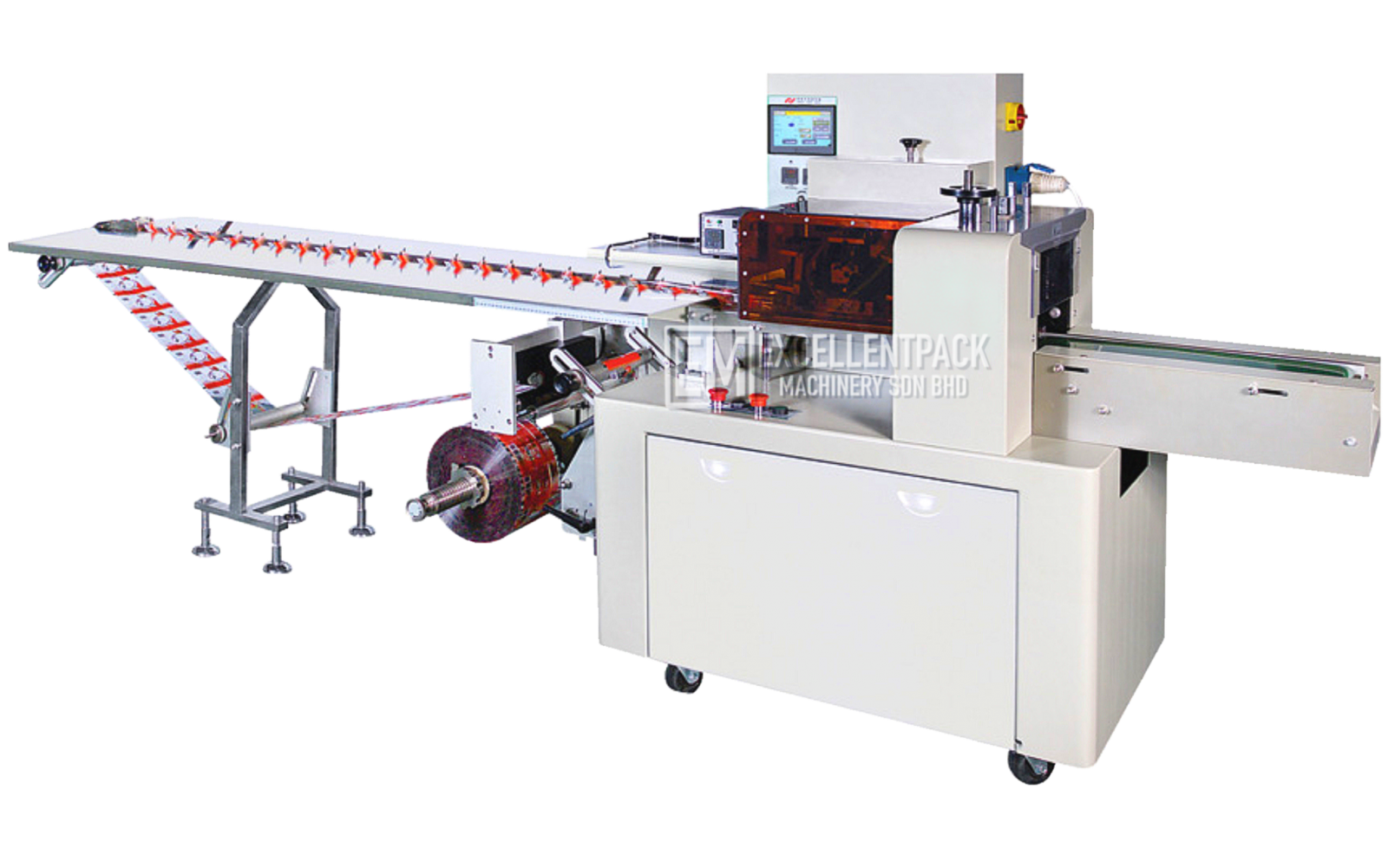 EM-220HDP | Down Paper | Irregular Shape Object | Preserved Fruit / Wet Tissue Paper / Hardware Parts / Etc | HORIZONTAL PACKAGING MACHINE
