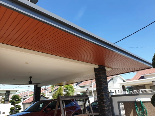 Awning with ceiling stripe