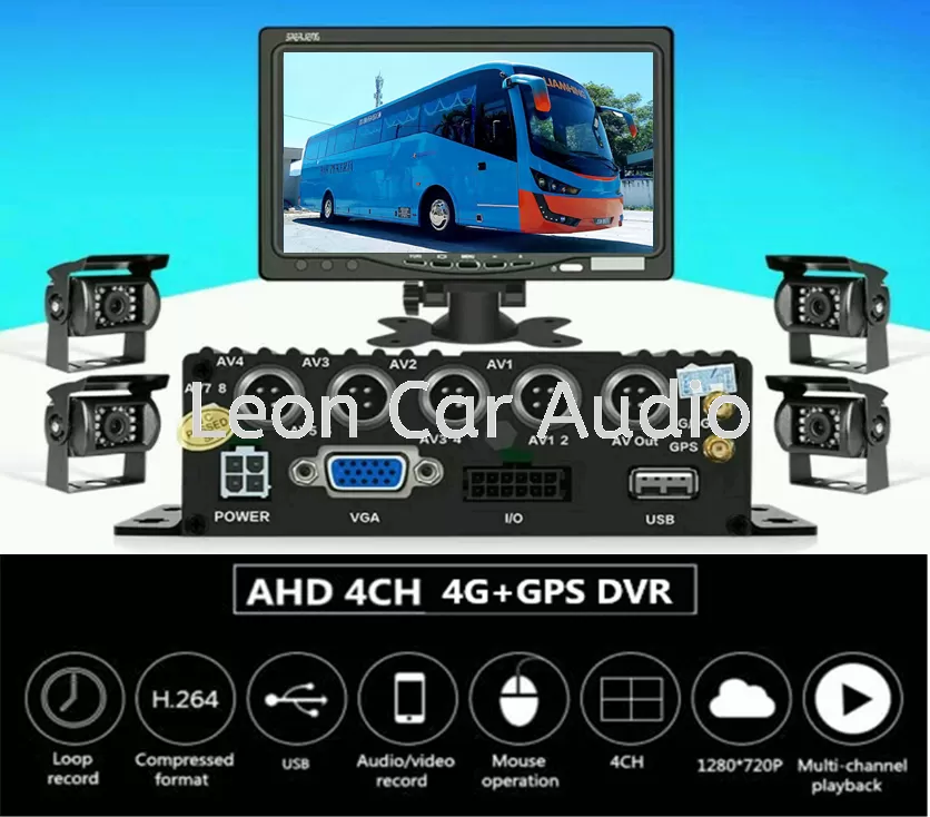 Bus Vehicle 4CH 1080P AHD 4G Sim Card Onlive Mobile DVR Camera CCTV Realtime Live Video Recorder