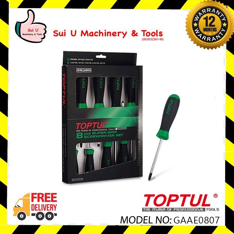 TOPTUL GAAE0807 Slotted and Phillips Super-Grip Screwdriver Set 8pcs