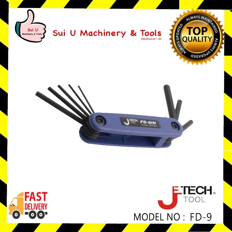 Jetech FD-9 Black Flat Point Folding Hex Key Set 