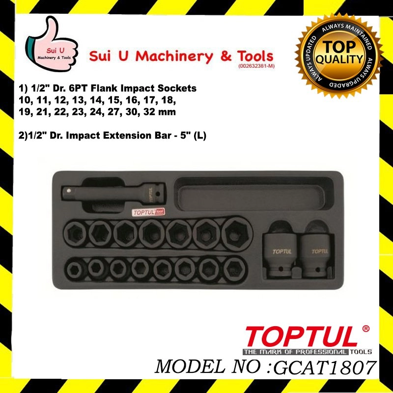 TOPTUL GCAT1807 DR. Flank Impact Socket Set 18PCS 1/2"