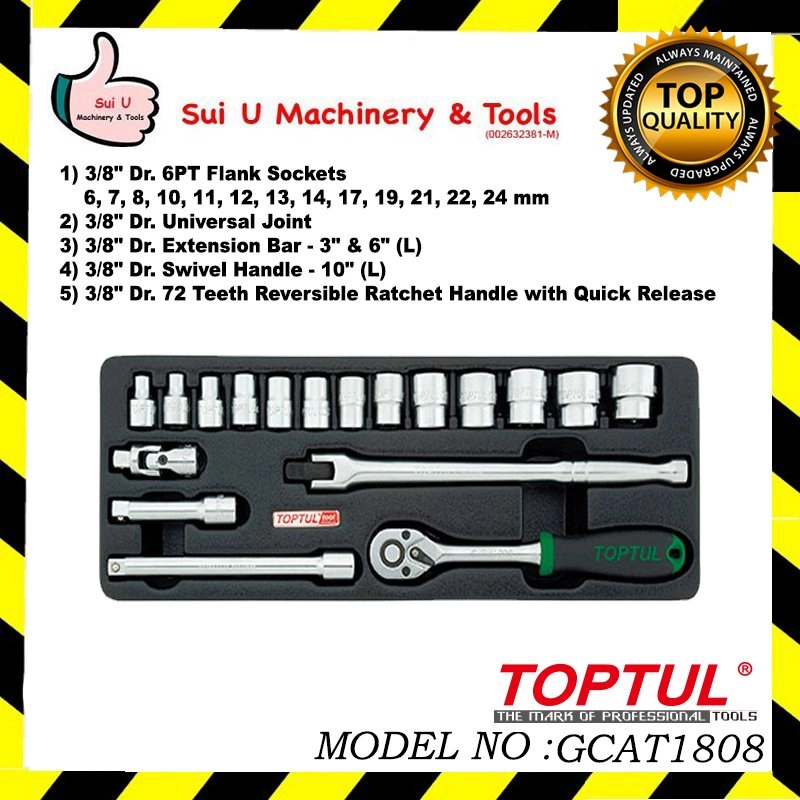 TOPTUL GCAT1808 DR. Flank Socket Set 18Pcs 3/8"