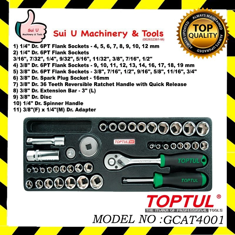 TOPTUL GCAT4001 DR. Socket Set 40PCS 1/4"&3/8" (Metric&Sae)