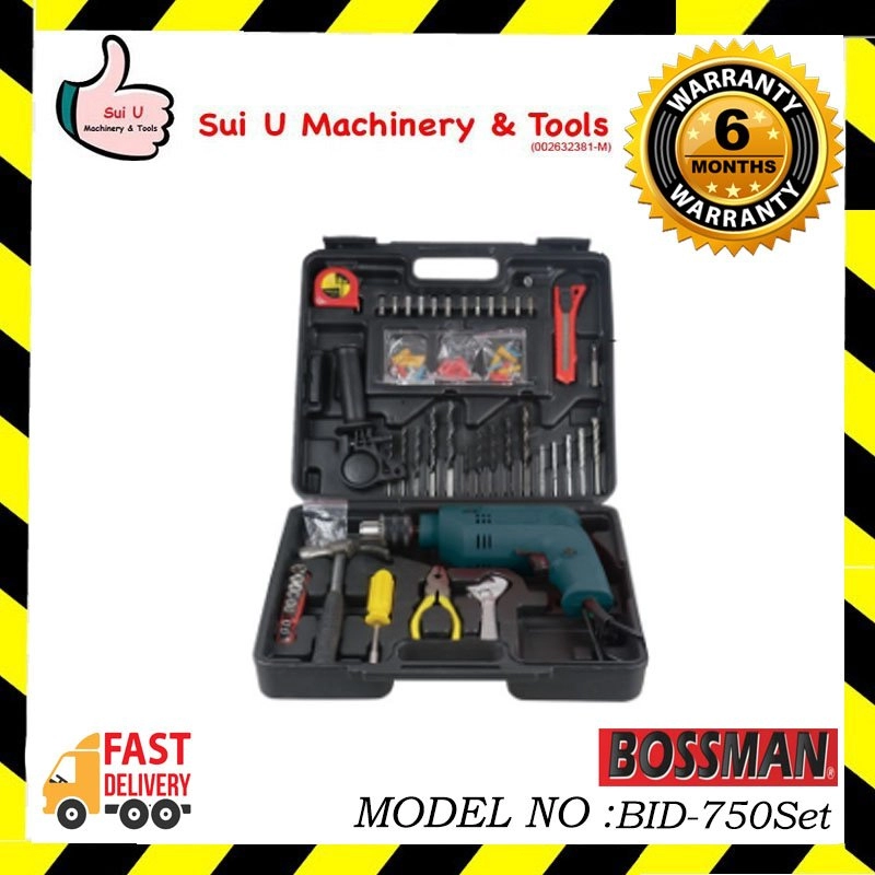 BOSSMAN BID-750SET 13MM Impact Drill c/w Tool Kit 750W