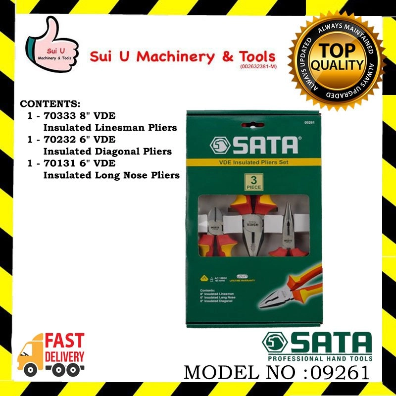 SATA 09261 VDE Insulated Pliers Set 3Pcs