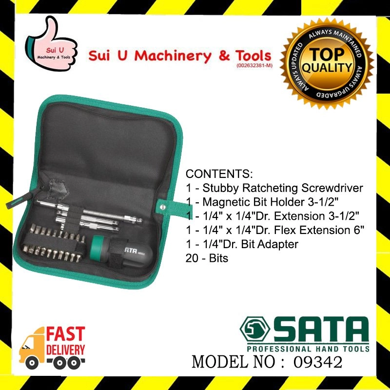 SATA 09342 25 PCS Ratcheting Stubby Screwdriver Set