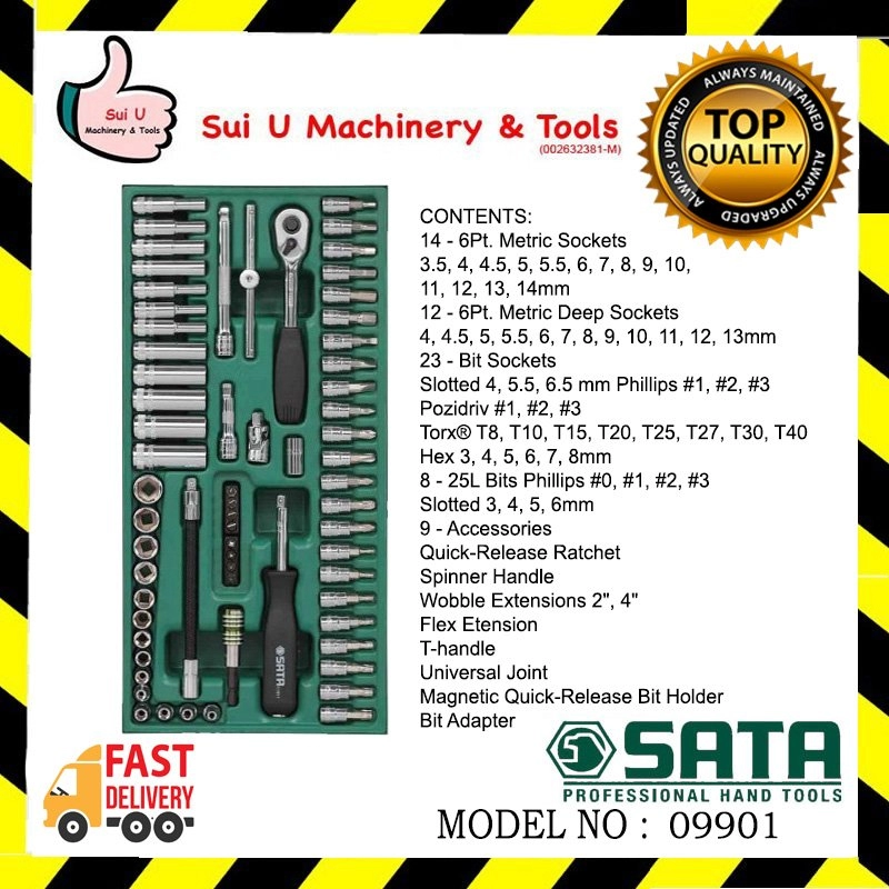 SATA 09901 66 PCS 1/4" Drive 6 Point Metric Socket Tray Set