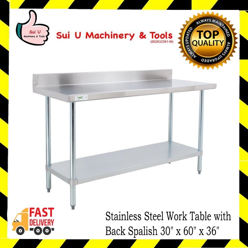 Stainless Steel Work Table with Back Spalish 30" x 60" x 36"