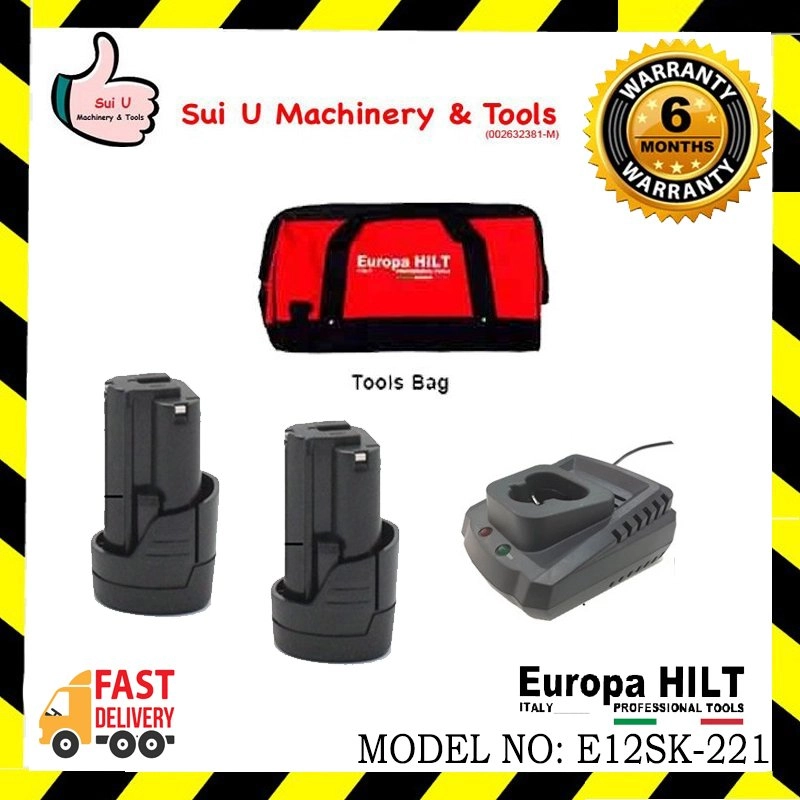 EUROPA HILT E12SK-221 Starter Kit With Bag (2pcs 12v 2.0ah Battery, 1pc Charger, 1pc Tool Bag)