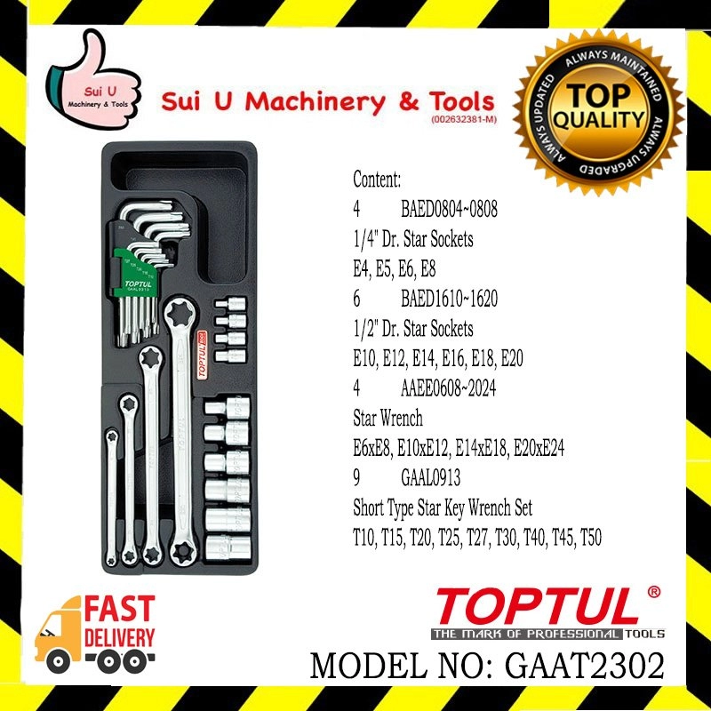 TOPTUL GAAT2302 23PCS - Star Wrench, Sockets & Key Wrench Set