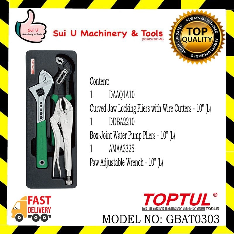 TOPTUL GBAT0303 3PCS - Adjustable Wrench & Pliers Set
