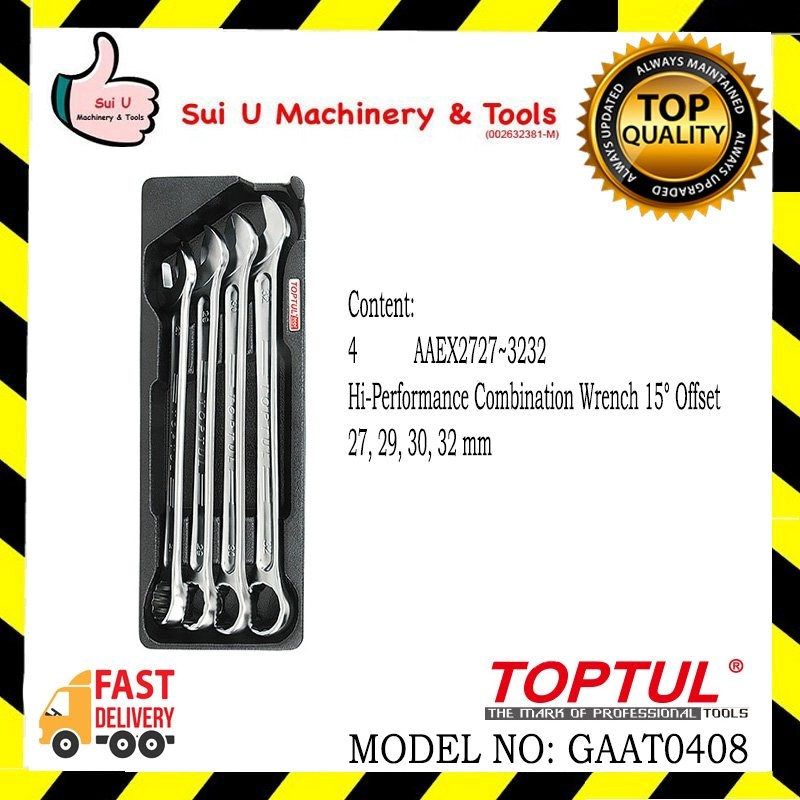 TOPTUL GAAT0408 4PCS - 15° Offset Hi-Performance Combination Wrench Set