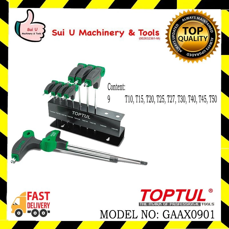 TOPTUL GAAX0901 9PCS L-Type Two Way Star & Tamperproof Key Wrench Set