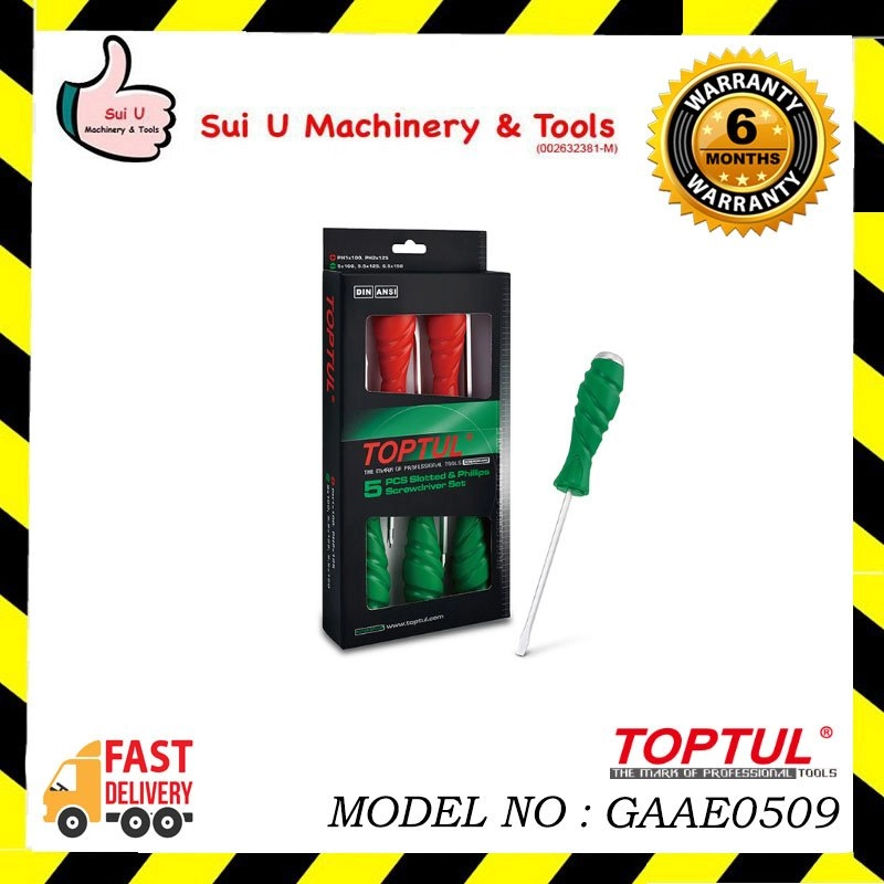 TOPTUL GAAE0509 5PCS Go-Thru Slotted & Phillips Screwdriver Set