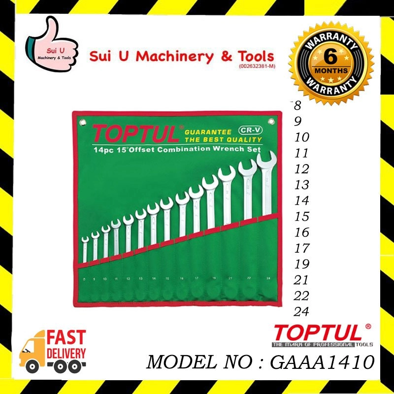 TOPTUL GAAA1410 15° Offset Long Combination Wrench Set