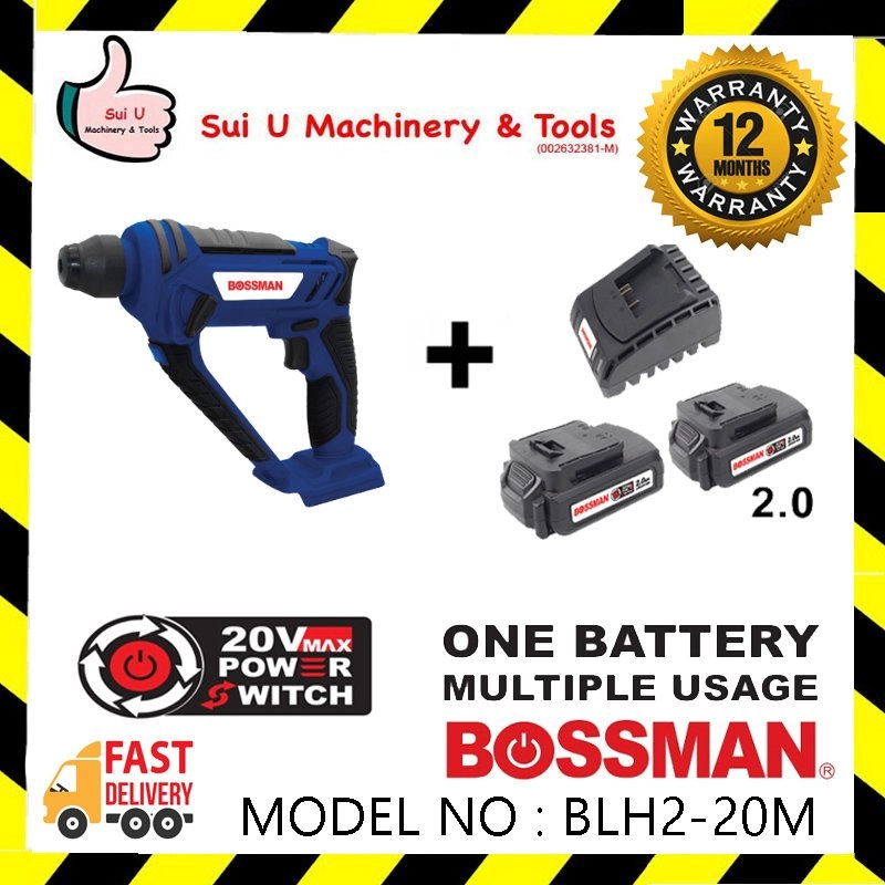 BOSSMAN BLH2-20M 20V Cordless Rotary Hammer + 2x Batteries 2.0Ah + Charger