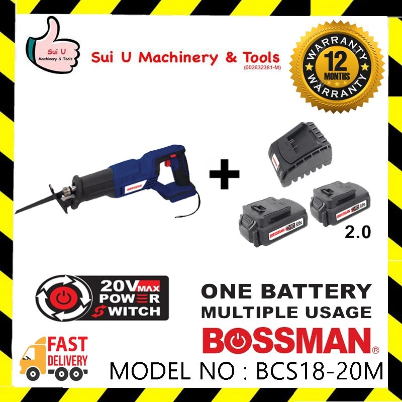 Bossman BCS18-20M 20V Cordless Reciprocating Saw w/ 2 x 2.0Ah Batteries + Charger