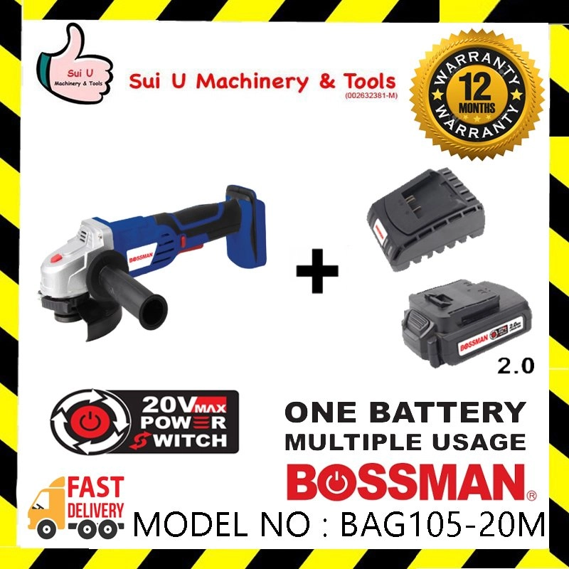 Bossman BAG105-20M 20V Cordless Angle Grinder 1 x 2.0Ah Battery + Charger