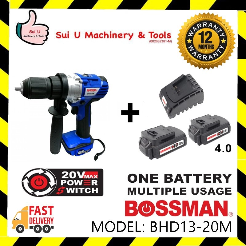 Bossman BHD13-20M 20V Cordless Hammer 1200rpm w/ 2 x Battery 4.0Ah + Charger 