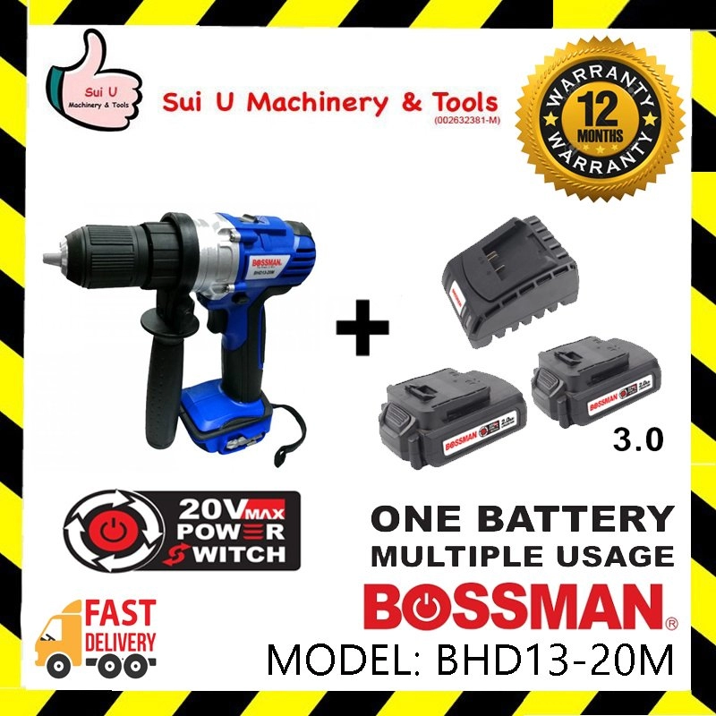 Bossman BHD13-20M 20V Cordless Hammer 1200rpm w/ 2 x Batteries 3.0Ah + Charger 