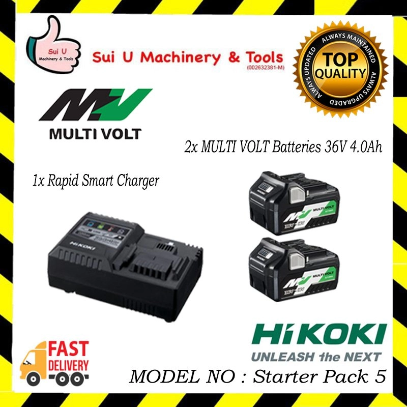 Hikoki Starter Pack 5 ( 2x 36V Multi Volt Battery 4.0Ah BSL36B18 + 1x Rapid Smart Charger UC18YSL3 )