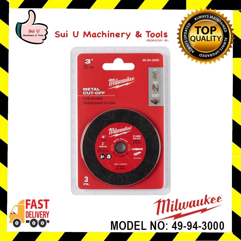 MILWAUKEE 49-94-3000 3" (76mm) Metal Cut-Off Wheel with 3/8" Arbor Hole Size (3PK)