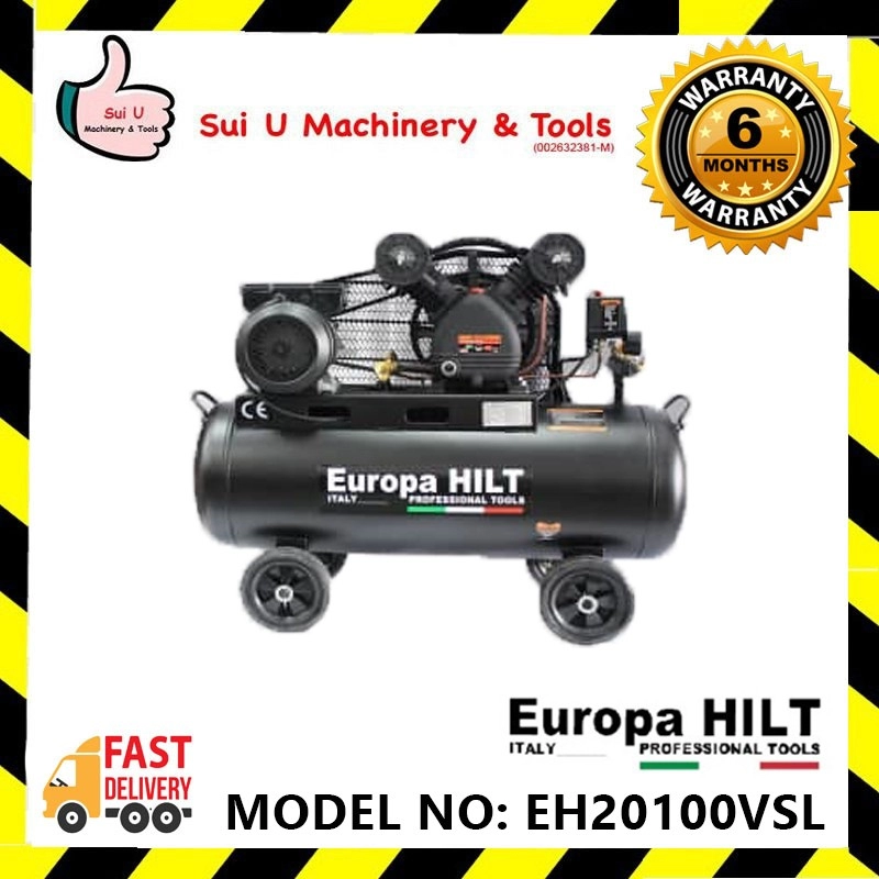 EUROPA HILT EH20100VSL 100L 2HP Belt Driven Air Compressor 8Bar