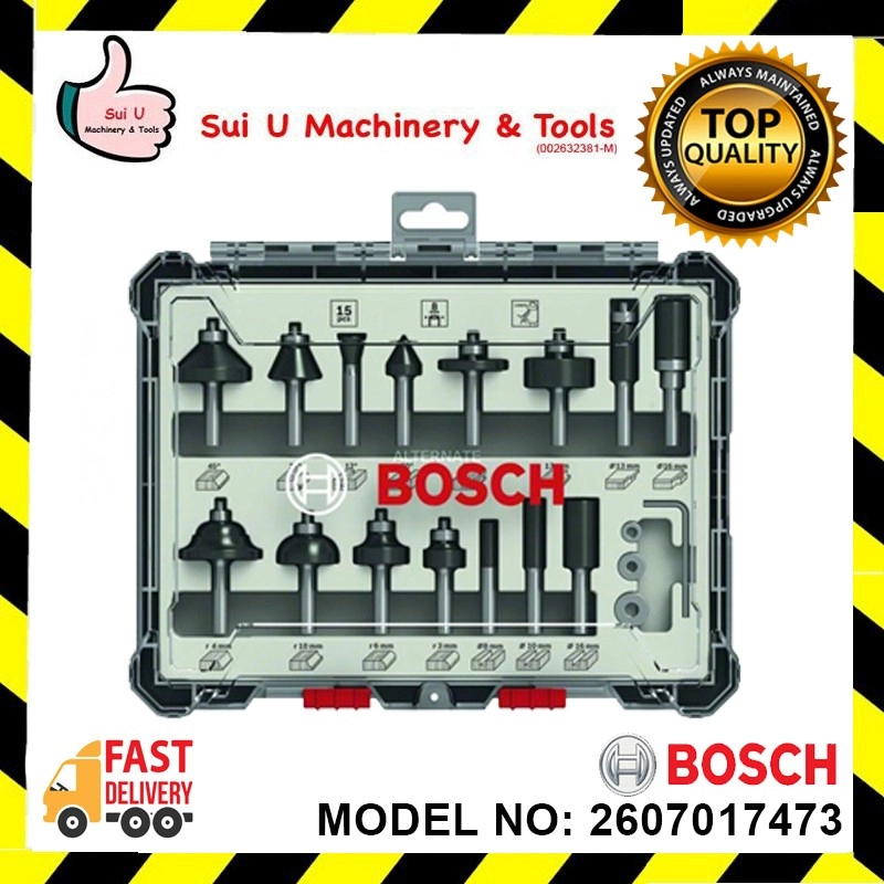 BOSCH 2607017473 15PCS 1/2" Shank Router Bit Set