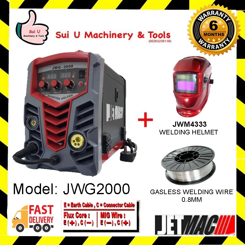 JETMAC JWG2000 MIG Inverter Welder Welding Machine with JWM4333 Welding Helmet and Gasless Welding Wire