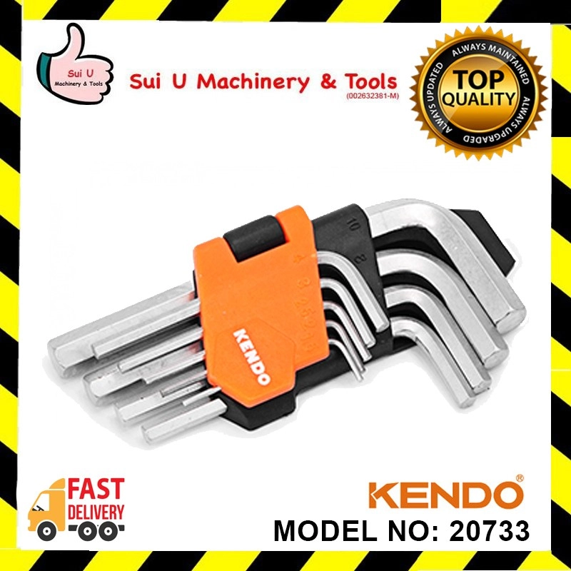 KENDO 20733 9 PCS Hex Key Set (Extra Long Arm)