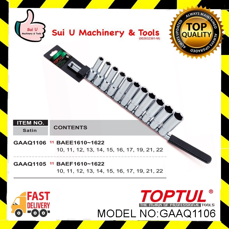 TOPTUL GAAQ1106 11PCS 1/2" DR. 6PT Deep Socket Rail Set