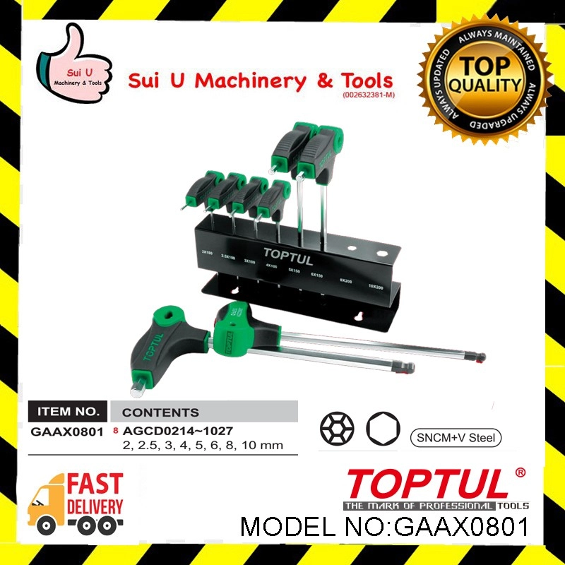 TOPTUL GAAX0801 8pcs L-Type Way Ball Point & Hex Key Wrench Set