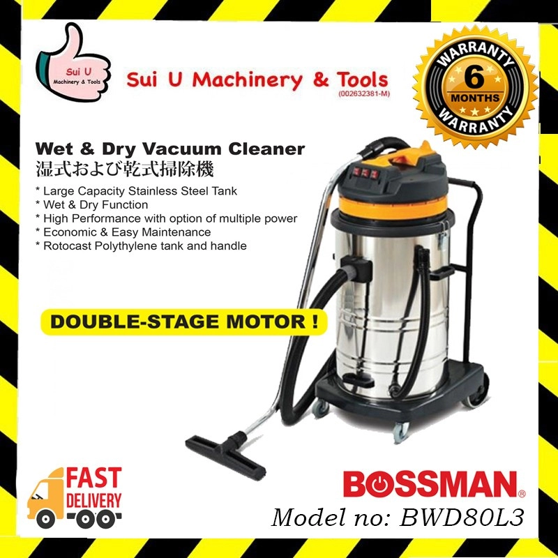 BOSSMAN BWD80L3 80L Industrial use Wet & Dry Vacuum Cleaner 3000W c/w Standard Accessories