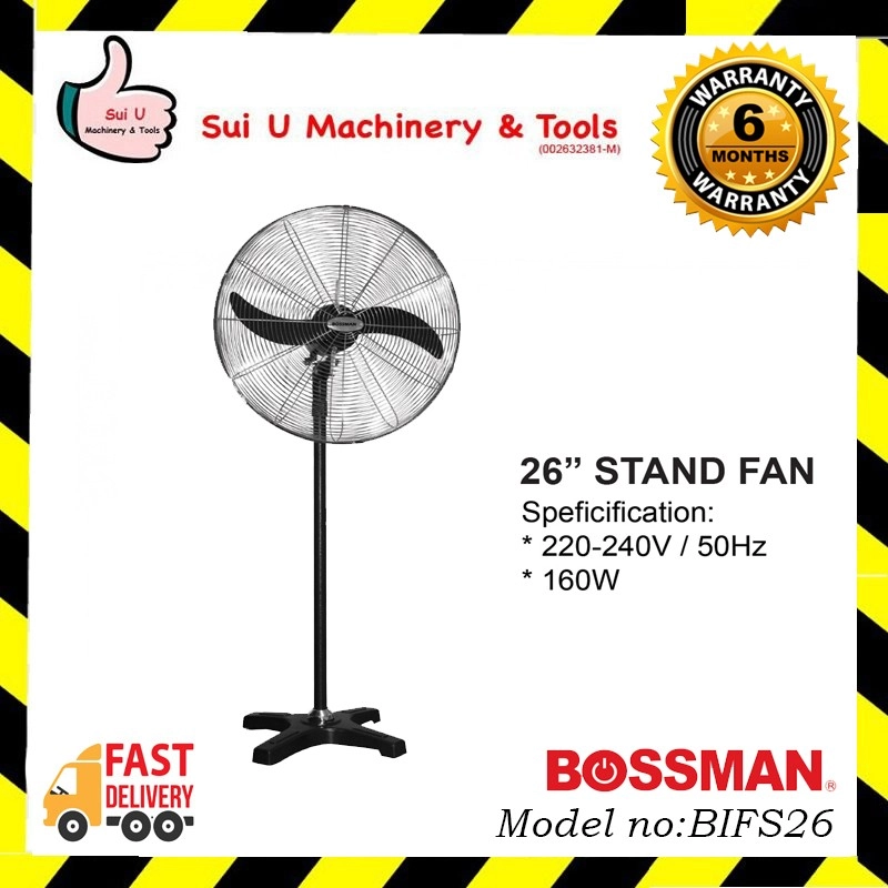 BOSSMAN BIFS26 26" Industrial Stand Fan Comfort Heavy Duty 650mm 160W