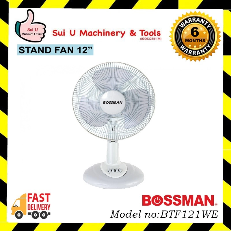 BOSSMAN BTF121WE White Colour 12" Table Fan /w Adjustable Tilting Angle