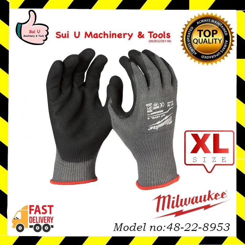 MILWAUKEE 48-22-8953 Cut Level 5 Dipped Gloves XL Size