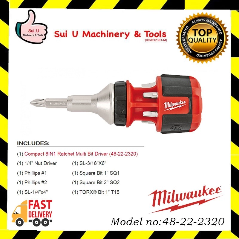 MILWAUKEE 48-22-2320 Compact 8IN1 Ratchet Multi Bit Driver