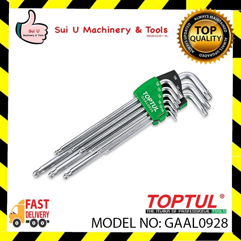 TOPTUL GAAL0928 9pcs Extra Long Type Ball End Star & Tamperproof Key Wrench Set